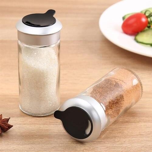 Spice Bottle Container Transparent Glass Salt Sugar Bottle Kitchen Gadgets Pepper Spice Jar With Rotating Cover Seasoning Can