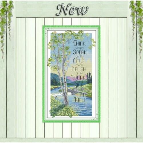 Philosophical tree river scenery diy paintings counted print on fabric DMC14CT 11CT Cross Stitch Needlework kits Embroidery Sets