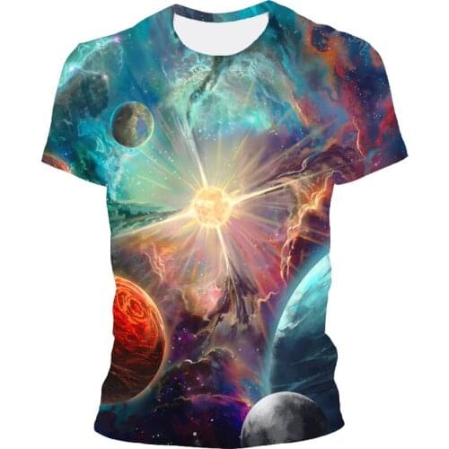 Summer Universe Flower Good Moon Round 3D Printing Casual Mens T-shirt Outdoor Personality T-shirt Mens Loose Short Sleeve Shi