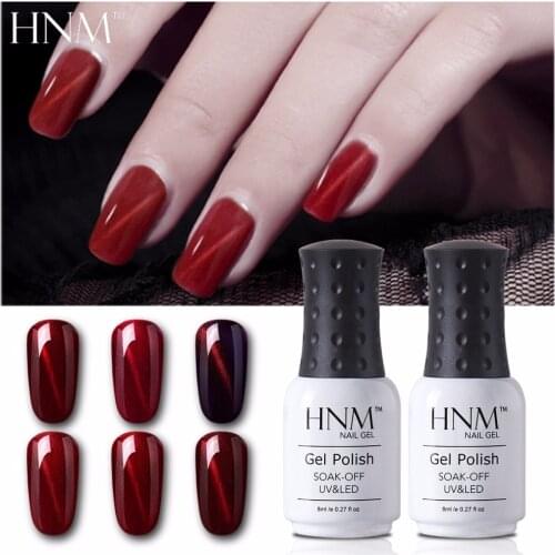 HNM Wine Red Cat Eye 8ML Nail Polish Stamping Hybrid Varnish Lucky Lacquer Semi Permanent Cats Eye Paint Gellak Top Base Primer