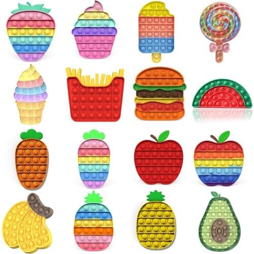 Fruit Shape Push Fidget Stress Relief Squeeze Toys for Kid Squishy Sensory Anti Stress Game Hand Simple Dimple Fidget Relax Toy