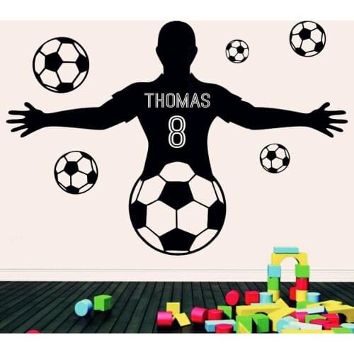 Customized Names Wall Sticker Football Boy Vinyl Decals Football Set Kids Room Wall Decoration Custom Numbers Wall Murals AC633