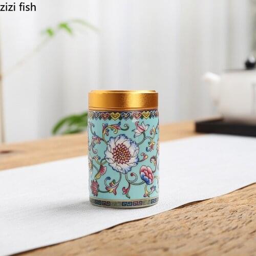 Creative Flower Vine Ceramic Tea Caddy with Metal Lid Cylindrical Sealed Storage Jar Small Objects Candy Storage Box Home Decor