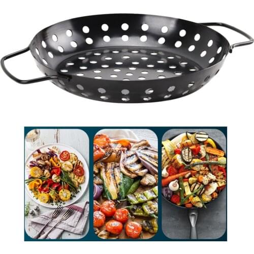 Round Cake Baking Plate Carbon Steel BBQ Grill Pan Heavy Duty Roaster Pan Outdoor Picnic Cooking Tools