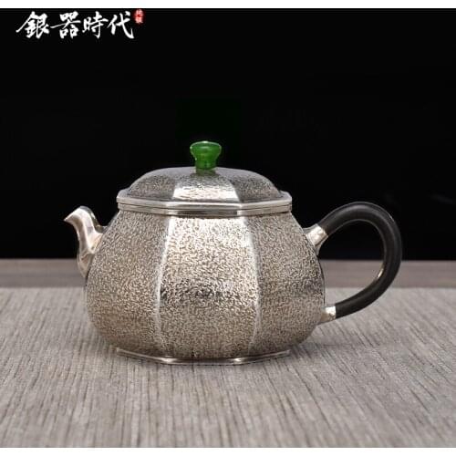 Sterling silver 999 little teapot handmade household small teapot tea set high temperature resistant eight directions