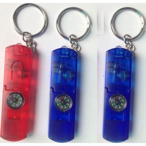 1000 pcs 4 in 1 Outdoor LED Lamp Keychain Flashlight Compass Whistle Night Light Luminous Torch Camping Survival Hiking Tool