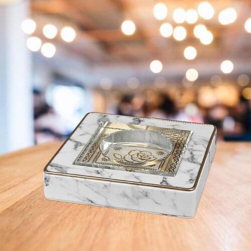 1pc Marble Print Crystal Ashtray Decorative Modern Ash Tray Holder Rectangle Decoration Study Garden Office Meeting Room Bars