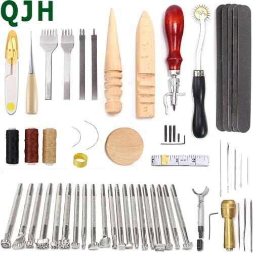 QJH Professional Leather Handmade Sewing Splicing Craft Tool Kit Punching Carving Work Saddle Set Accessories DIY Tool Set