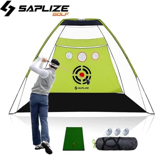 SAPLIZE Golf Practice Net with Hitting Mat, High Impact Net, 10x7ft Large Size with Chipping Practice Holes, Golf Hitting net, D