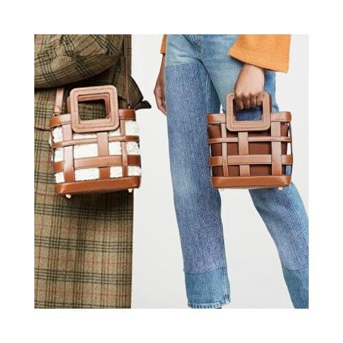 New Hollow Bucket bag women handbag capacity PU leather Messenger shoulder Crossbody bag Casual Beach Bag Totes Bag lambswool