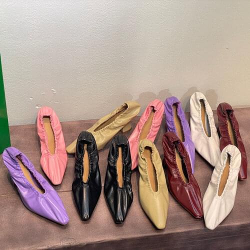 Womens Shoes Genuine Leather Ladies Pumps Pointed Toe Heels Shoes New Fashion Elastic Band Shoes Hot Sell Slip-On Pumps Size 40