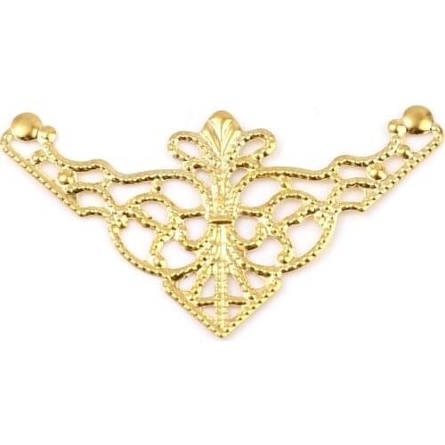 Iron Alloy Embellishments Triangle Gold Color Metal Filigree Filigree Stamping Charms DIY Making Jewelry Gifts 48mmx26mm,50PCs