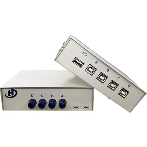4 Ports USB Switch Manual Sharing Device Dual Computer Sharing 1 Printer Four In One Out USB2.0 Printer Splitter
