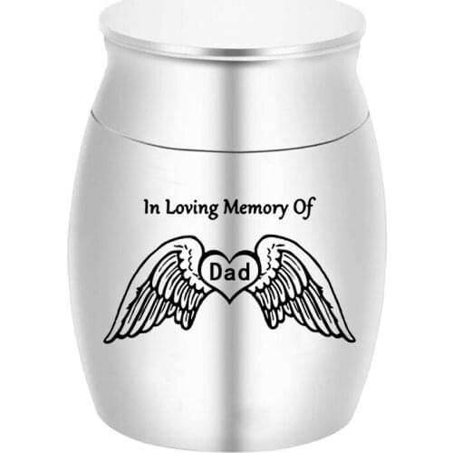 In Loving memory of Dad Angel Wing Heart Funeral Memorial Mini Urn for Ashes Cremation Ash Holder Keepsake Jewelry Pendant