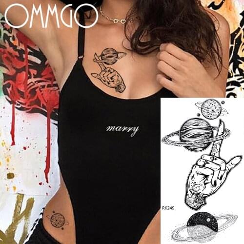 Planets Star Black Finger Temporary Tattoos For Men Women Gril Body Art Neck 3D Tatoo Paste Paper Waterproof Fake Tattoo Sticker