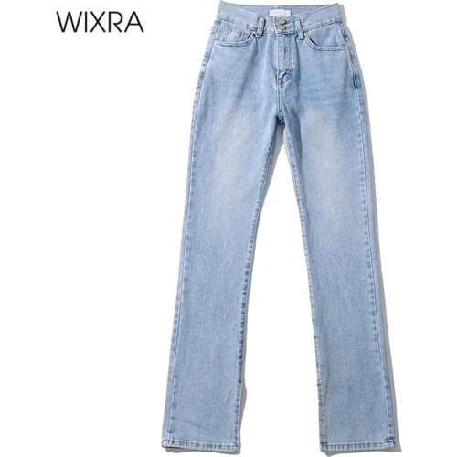 Wixra Womens Demin Pants Straight High Waist Jeans Female Stree Style Zipper Ladies Spring Autumn