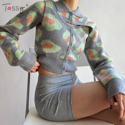 Tossy Y2k Sweater Jumper For Women Fall Knit Crop Top Tie Dye Printed Kawaii Cardigan Tops 90s Korean Fashion Pullover Outwear