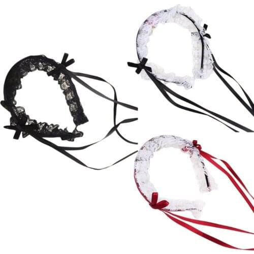 Women Ruffled Lace Sweet Lolita Headband Steampunk Japanese Style Ribbon Bowknot Hair Hoop Maid Costume Hair Accessories