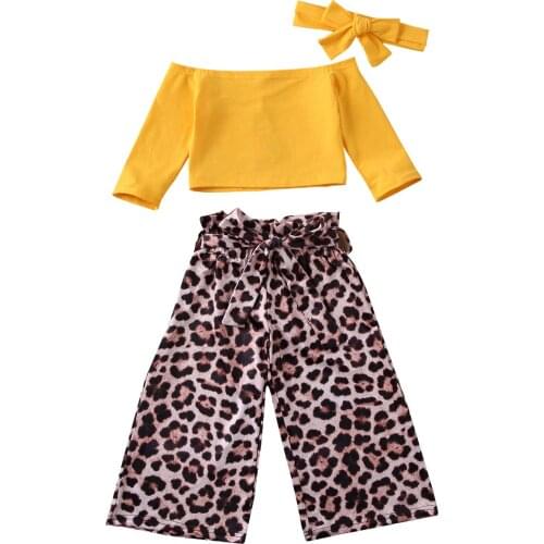 3PCS Toddler Baby Kids Girl Clothes Off Shoulder Tops Wide Leg Pants Outfits Set