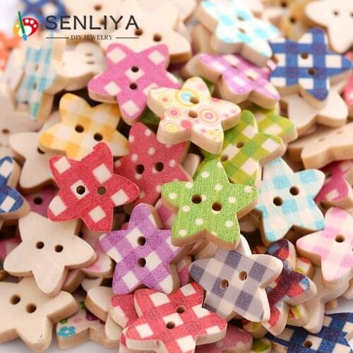 50/100/150Pcs 2Holes Mixed Color Wooden Button Pentagram Lattice Shape Decorative Buttons Suitable For Clothes Diy Accessories