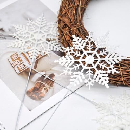 6PCS White Snowflake Branch Christmas Tree Decoration Birthday Party Cake Making Holiday New Year Decoration