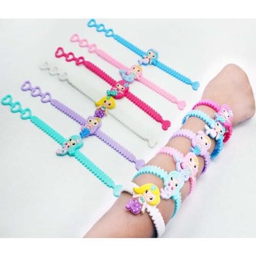 6pcs Mermaid Rubber Bracelets Wristband Rings Girls Mermaid Birthday Party Decorations Wedding Baby Shower Mermaid Party Favors