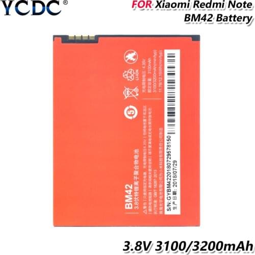 BM42 Mobile Phone BM42 Battery for Note Red Rice NOTE 3.8V 3200mAh Cellphone Replacement Batteries Xiaomi Redmi note Hongmi