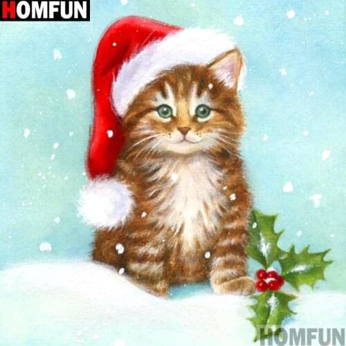 HOMFUN Full Square/Round Drill 5D DIY Diamond Painting "Animal cat" 3D Embroidery Cross Stitch 5D Home Decor A13950