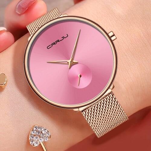 CRRJU Women Watches Luxury Wrist watch relogio feminino Clock for Women Milanese Steel Lady Rose Gold Quartz Ladies Watch New
