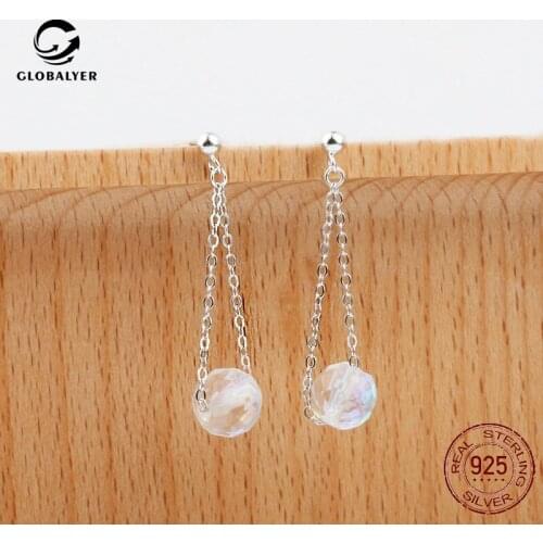 Elegant temperament fringed long silver earrings 925 sterling silver Japan and Korea temperament colorful ball bead earrings 410