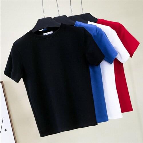 Cotton Tees Solid Color Women T Shirt Summer Fashion Casual O Neck Tees Top Black All Match Top Streetwear Female Tshirt 2021
