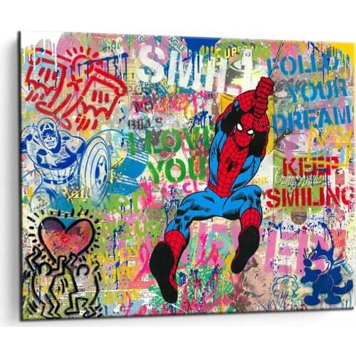 Marvel Spiderman Graffiti Art Paintings on the Wall Art Posters and Prints Banksy Art Pictures For Living Room Wall Decoration