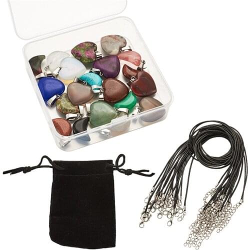 1 Set 20pcs Heart & Moon Shape Stone Pendants DIY Necklace Making with Waxed Cord Necklace for Jewelry Making