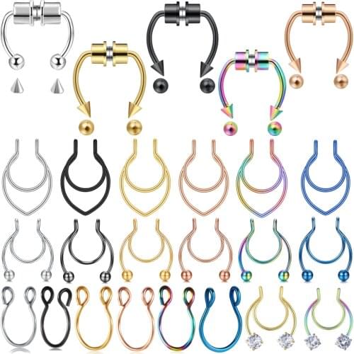 Fake Nose Ring Non Piercing Horseshoe Septum Piercing Magnetic Hoop Stainless Steel Reusable Magnet Punk for Women Jewelry Gifts
