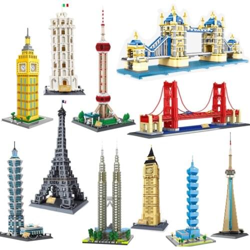 Building blocks city building model Great Wall Financial Center Big Ben Clock Tower Leaning Tower educational toys DIY assembly