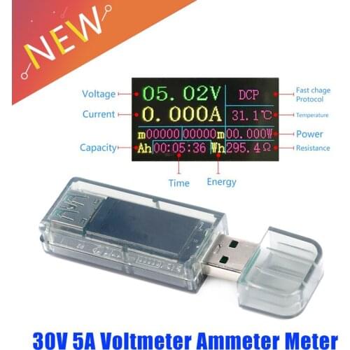 DC 5V USB Multi-function Voltmeter Ammeter Meter LCD Battery Capacity Tester Power Tester Temperature Display Current Meters