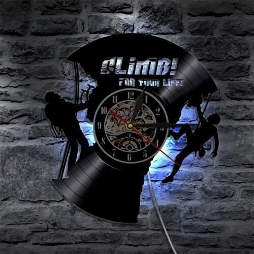 Climb For Your Life Extreme Sports Modern Design Lamp Vinyl Record Wall Clock Rock Climbing LED Night Lamp Home Decor Wall Watch