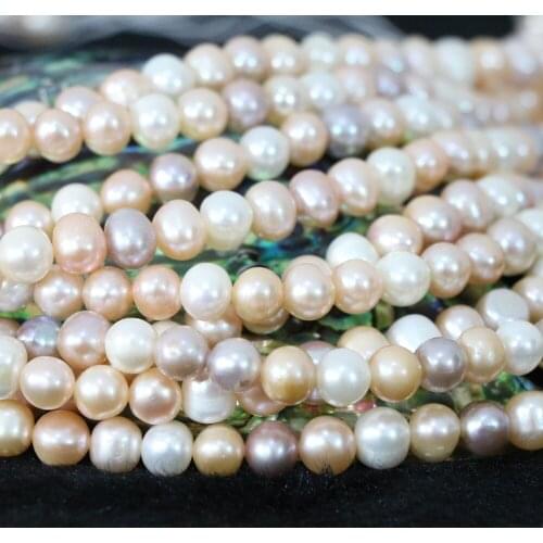Natural mix-colored freshwater cultured pearl beads 7-8mm nearround weddings party gift for women jewelry making 15inch B1364