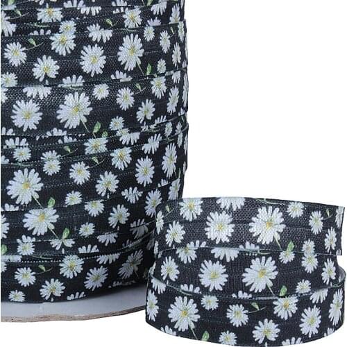 Wholesale 5/8" floral elastic ribbon, high quality tiny flower printed fold over elastic for headbands