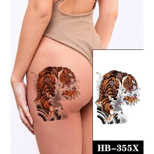 Fierce Tiger Wave Waterproof Temporary Tattoo Sticker Pink Flower Green Leaves Flash Tattoos Body Art Arm Fake Tatoo Men Women