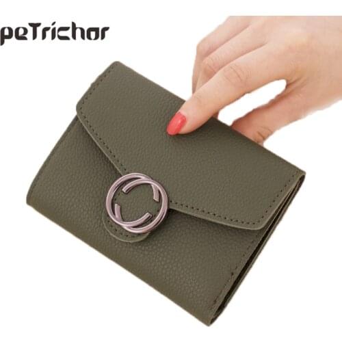 Casual Women Short Wallet Hasp Solid PU Leather Fashion Geometric Women Purses Ladies Credit Coin Pocket Portable Money Bag