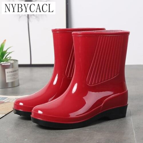 Rainshoes Womens Mid-Tube Warm Rain Boots Non-Slip Womens Rain Boots Rubber Shoes Adult Cotton Rubber Boots Shoe Cover 37-41