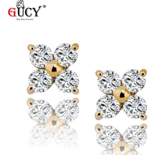 GUCY Genuine Gold iced Square Earring Gold Color Cubic Zircon Earrings For Men Hip Hop Jewelry For Gift