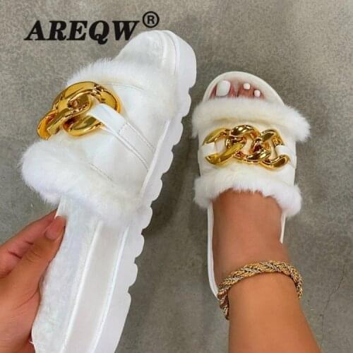 Fur Slippers Real Fox Fur Luxury Fluffy Cute Plush Ladies Flip Flops Summer Outdoor Fashion Casual Business Flat Sandals