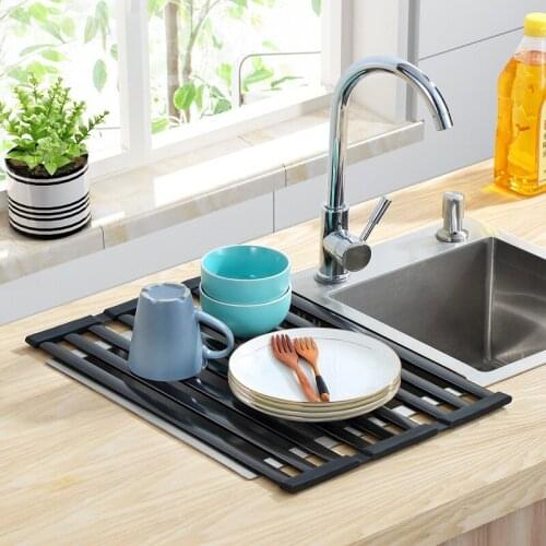 Aluminum Alloy over Sink Foldable Dinnerware Drying Holder Rack Tableware Drainer Kitchen Anti Heat Mat Storage Orgainizer