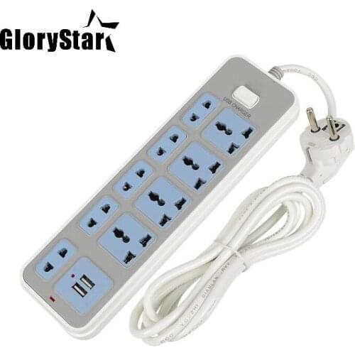 Glory 2USB Jack 4 AC Power Smart Socket With Switch 2M Electric Extension Cord Outlet Panel Adapte for Phone Camera Home