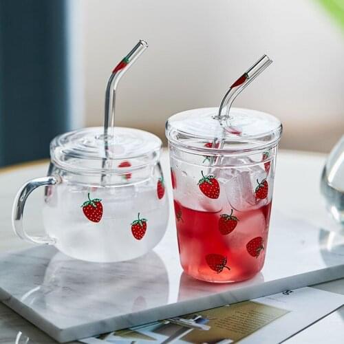 Glass water cup childrens lovely water cup strawberry cup and simple and fresh