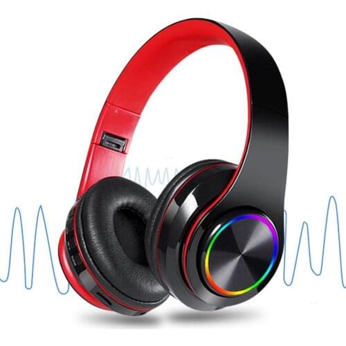 Stylish LED Light Bluetooth 5.0 Wireless stereo Headphone Deep Bass Music Headset with Mic for home，computer game