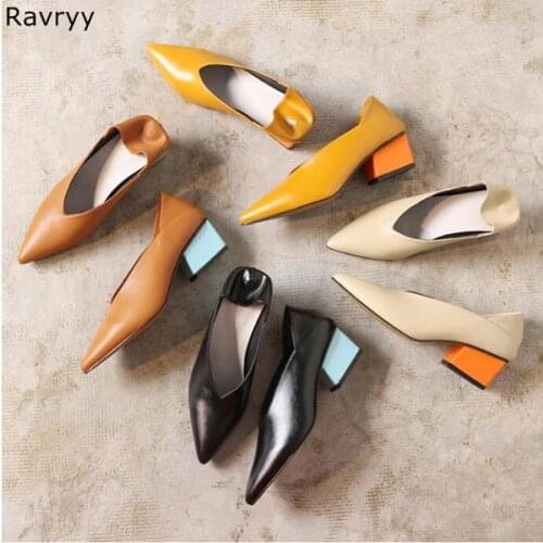 Candy Color Thick Heel Woman high heel Pointed Toe Sexy Pumps concise slip-on female dress shoes OL out fits elegant party shoes
