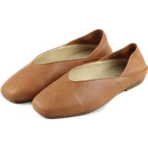 Womens Genuine Leather Shoes Square toe Slip on Women Flat shoes Comfortable Autumn Ladies Loafers casual driving shoes